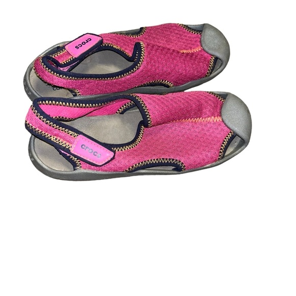 girls Crocs kids pink Swiftwater Mesh Sandals water shoes j3 youth 3 - Picture 1 of 3